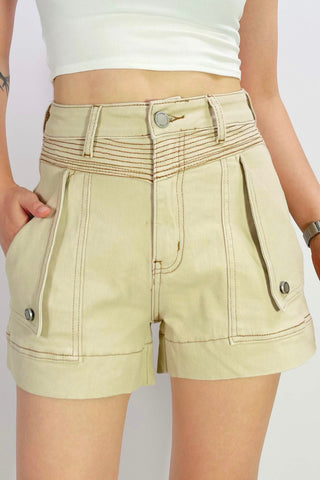 Abbie Grace Contrast Stitch Short - Sand