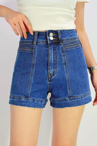 Abigail Stitch Detail Short - Dark Mid Blue Denim