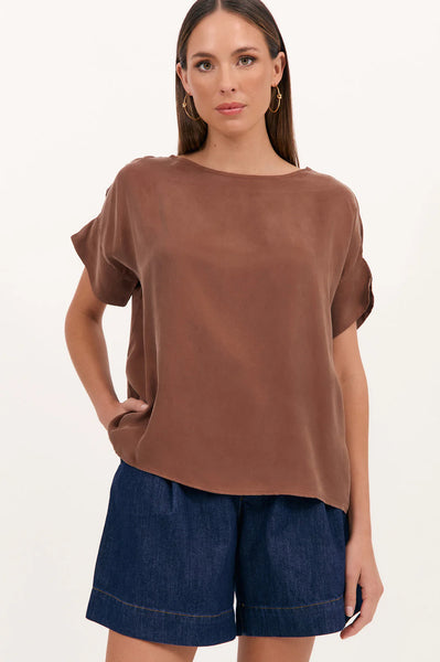 Greta Cupro Top - Chocolate