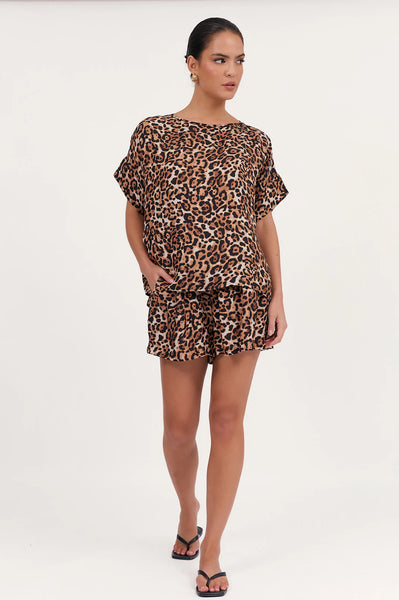 Greta Luxe Leopard Cupro Top - Leopard