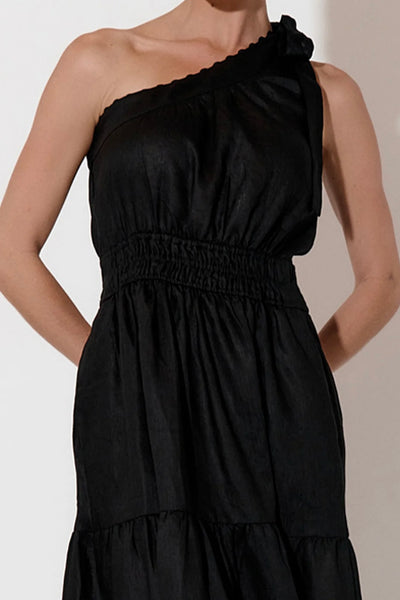 Eve One Shoulder Linen Dress - Black