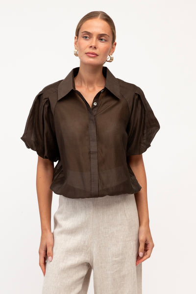 Addison Sheer Blouse - Chocolate