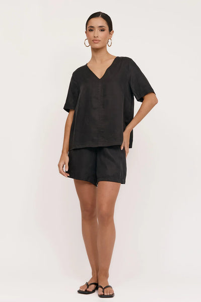 April Cupro Drawstring Short - Black