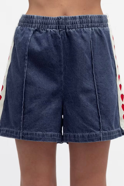 Candice Denim Short - Denim Red Heart