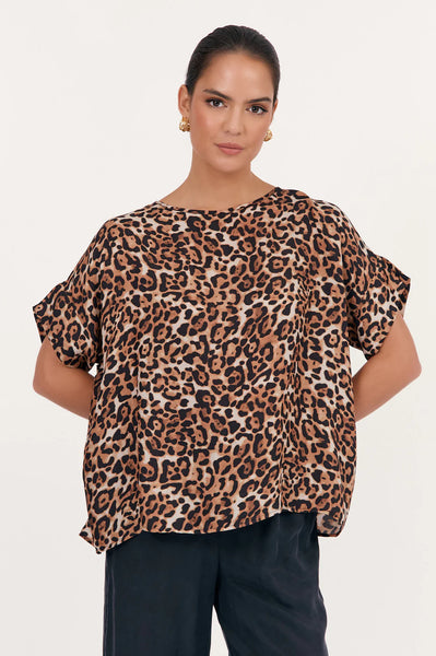 Greta Luxe Leopard Cupro Top - Leopard