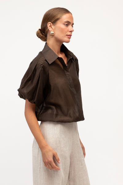 Addison Sheer Blouse - Chocolate