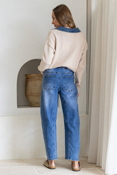 Suzanna Denim Collar Knit - Beige
