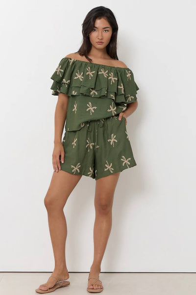 Kalani Embroidered Palm Top - Green