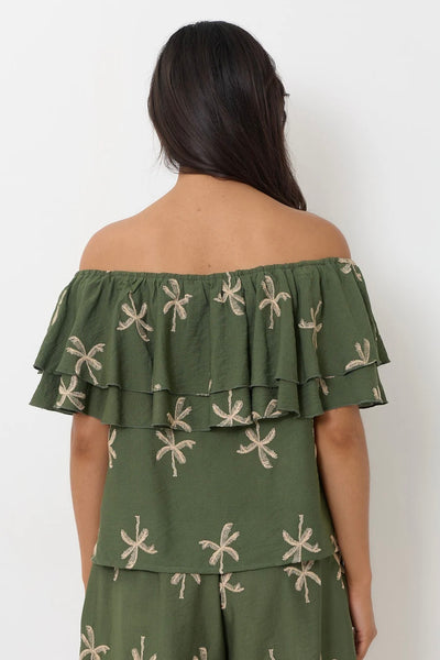 Kalani Embroidered Palm Top - Green