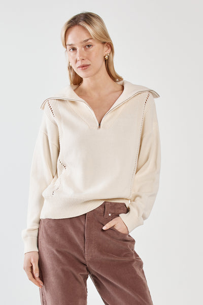Esti Pointelle Zip Up Knit - Cream