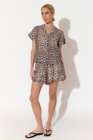 Miley Leopard Print Short Sleeve Shirt - Print