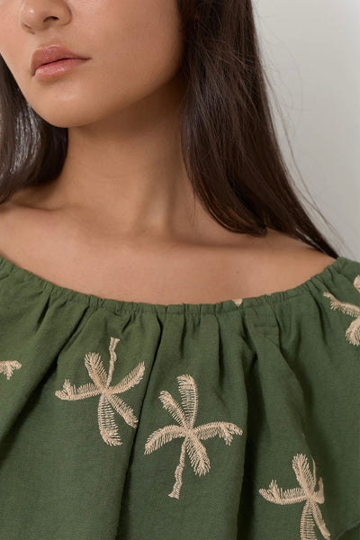 Kalani Embroidered Palm Top - Green