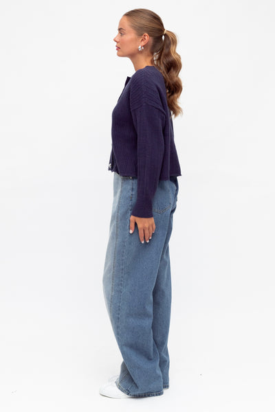 Ayana Knit Cropped Cardi - Navy