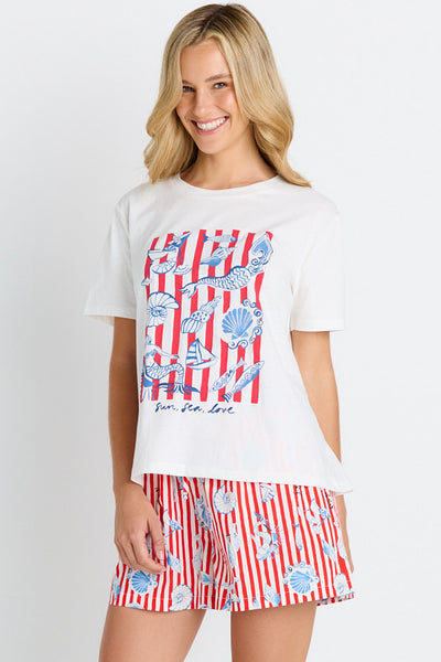 Ellia Crew Tee - Sun, Sea, Love Print