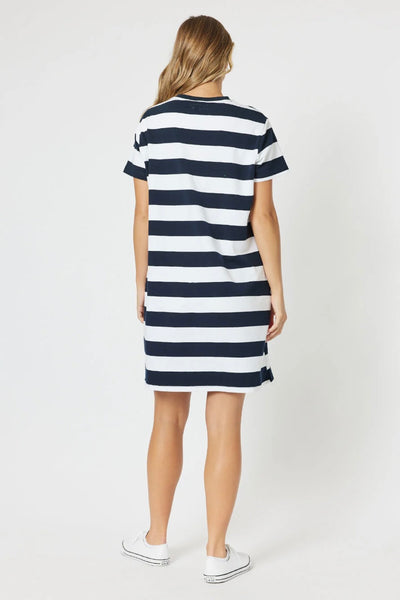 Pink Heart Stripe Dress - Navy/White