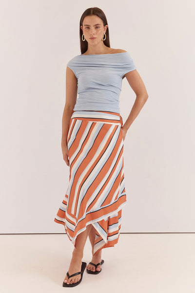 Maribel Asym Wrap Skirt - Multi Stripe Print