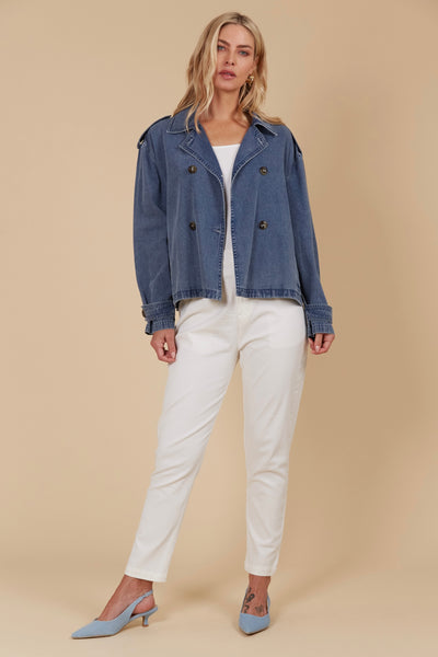 Freya Crop Trench - Denim