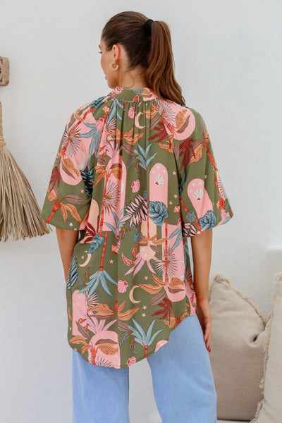 Cora Shirt - Khaki Print