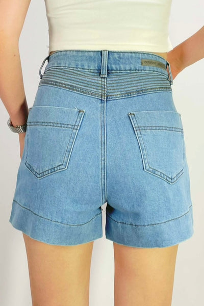 Abbie Grace Contrast Stitch Short - Light Blue Wash Denim