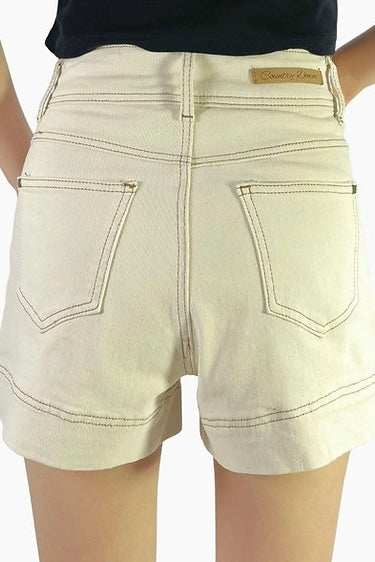 Zoey Front Seam Denim Shorts - Sand