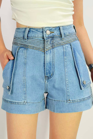 Abbie Grace Contrast Stitch Short - Light Blue Wash Denim