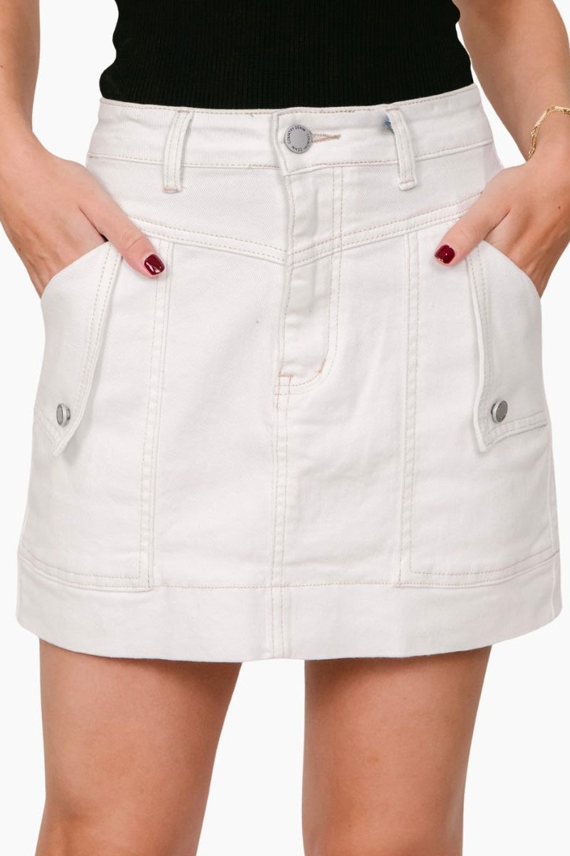 Abbie Contrast Stitch Skirt - White