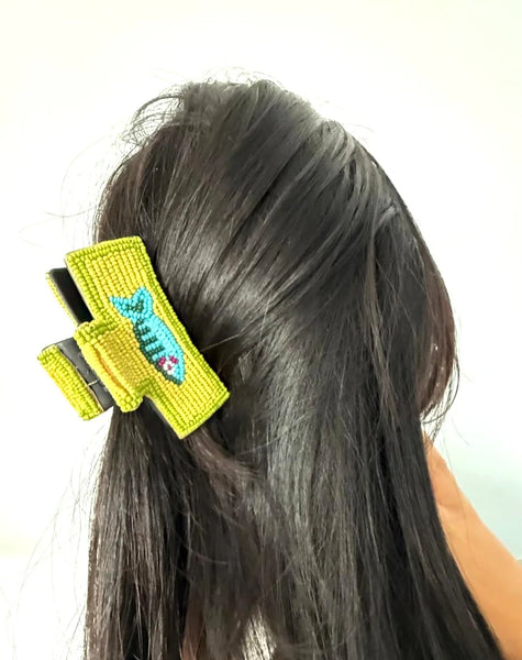 ~ Zoda Beaded Hair Clip - Green