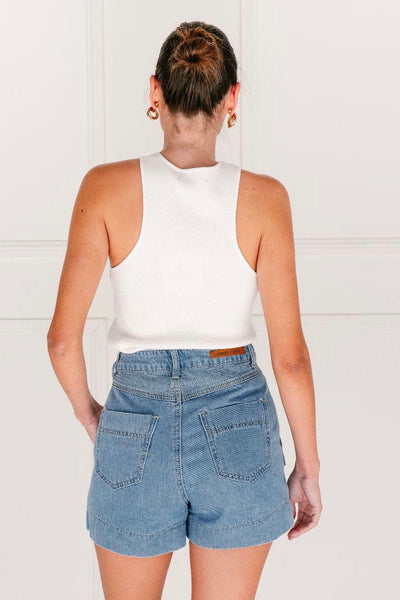 Abbie Flip Pocket Short - Light Blue Wash Denim