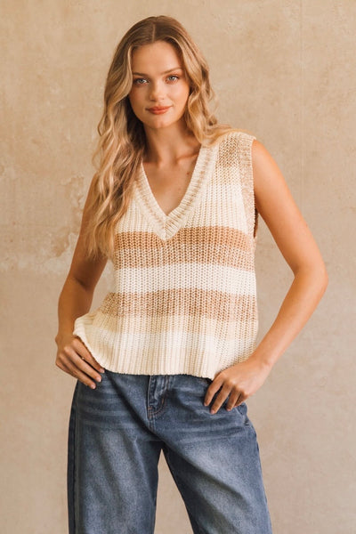 Stripe Knit Vest - Beige Stripe