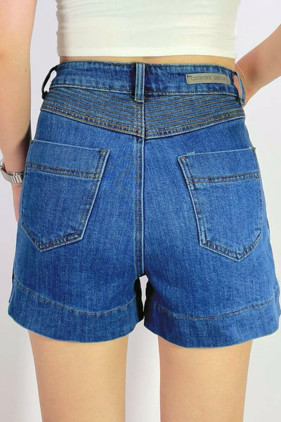 Abbie Grace Contrast Stitch Short - Dark Blue Denim