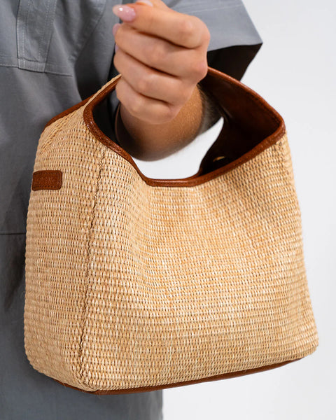 ~ ELMS+KING Linton Crossbody Large - Tan Pebble/Natural Weave