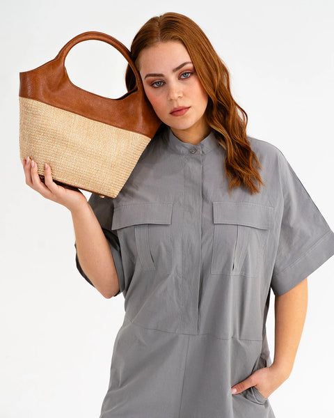 ~ ELMS+KING Miller Tote - Tan Pebble/Natural Weave