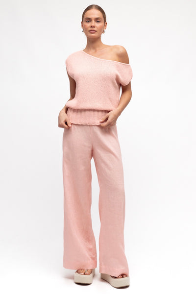 Sutton Flat Front Linen Pant - Pink