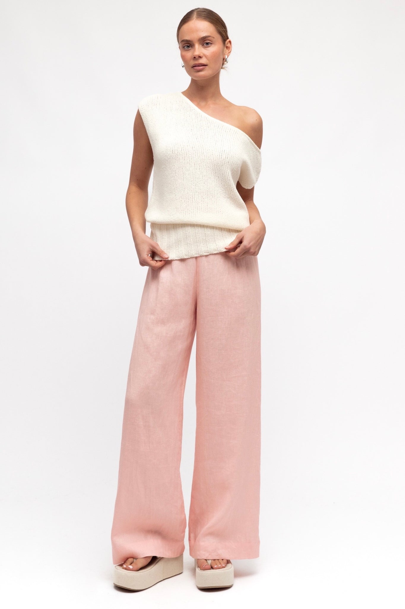 Sutton Flat Front Linen Pant - Pink