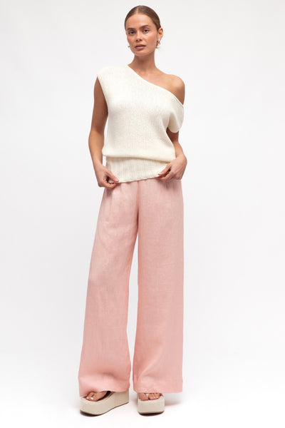 Sutton Flat Front Linen Pant - Pink