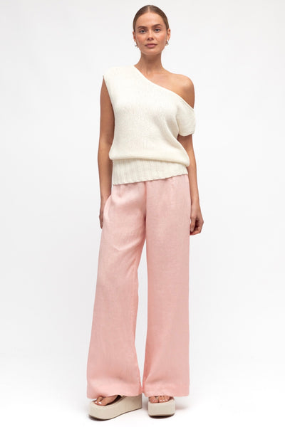 Sutton Flat Front Linen Pant - Pink