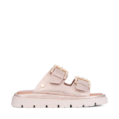 ~ LOS CABOS Toledo Double Buckle Slide - Beige Lizard