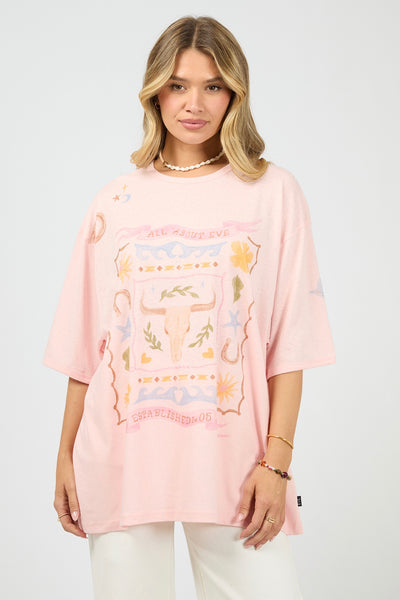 Aloha Howdy Oversized Tee - Pale Pink