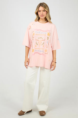 Aloha Howdy Oversized Tee - Pale Pink