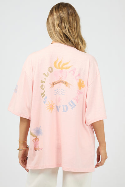 Aloha Howdy Oversized Tee - Pale Pink