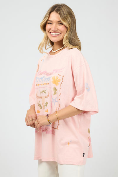 Aloha Howdy Oversized Tee - Pale Pink