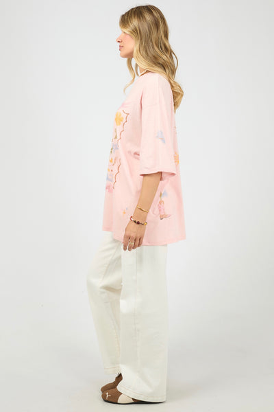 Aloha Howdy Oversized Tee - Pale Pink