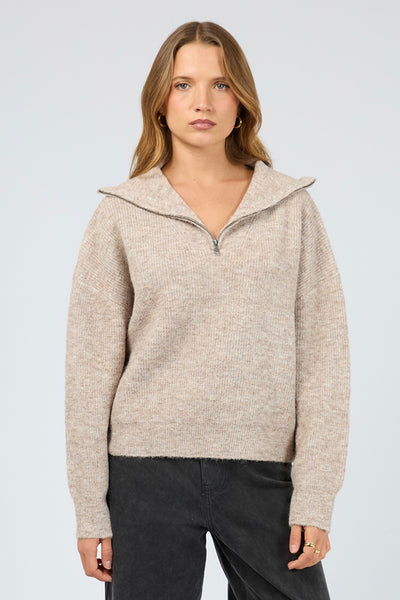 Bonni Knit Quarter Zip Jumper - Brown