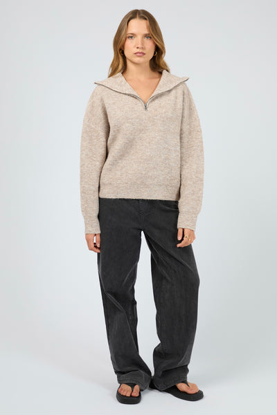 Bonni Knit Quarter Zip Jumper - Brown