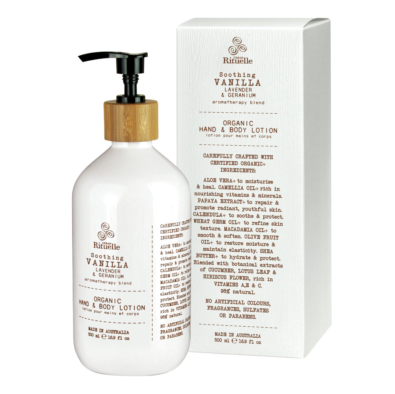 ~ Urban Rituelle Flourish Organics Hand & Body Lotion - Vanilla, Lavender & Geranium