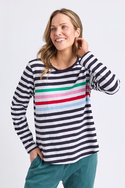 Harmony L/S Tee - Navy/White/Rainbow Stripe