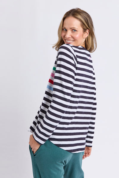 Harmony L/S Tee - Navy/White/Rainbow Stripe