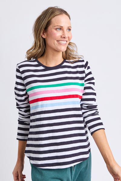 Harmony L/S Tee - Navy/White/Rainbow Stripe