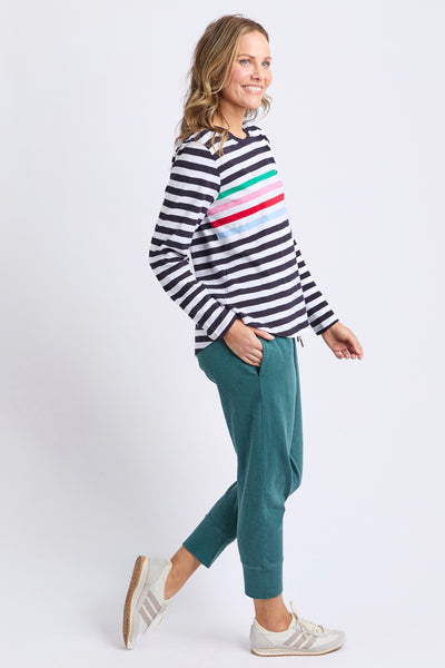 Harmony L/S Tee - Navy/White/Rainbow Stripe