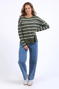 Jayne Stripe Throw On Top - Khaki/White Stripe